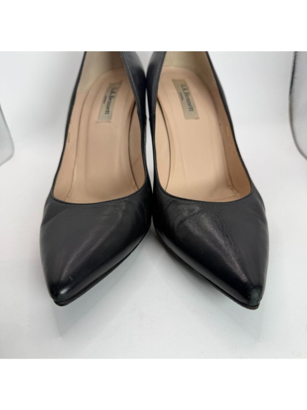 L.K. Bennett Black Leather Pointed-Toe Stiletto Heels Size 41 US 10.5 Spain - Picture 2 of 7